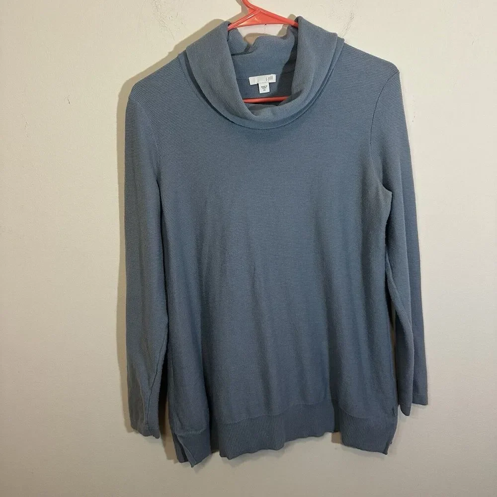 J Jill Sweater Womens Medium Blue Cowl‎ Neck Long Sleeve Cotton Acrylic Pullover